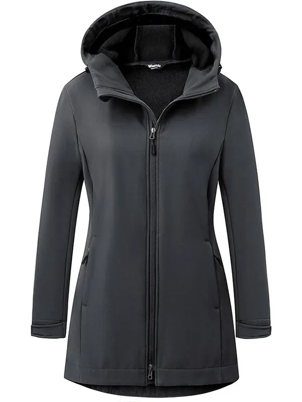 Women's Softshell Jackets Waterproof Fleece Lined Windbreaker Jacket Hooded Windproof Jacket Warm Long Coat