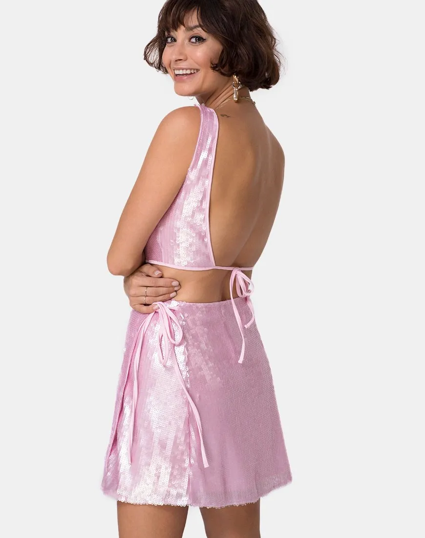 Wrap Skirt in Pink Tint Sequin