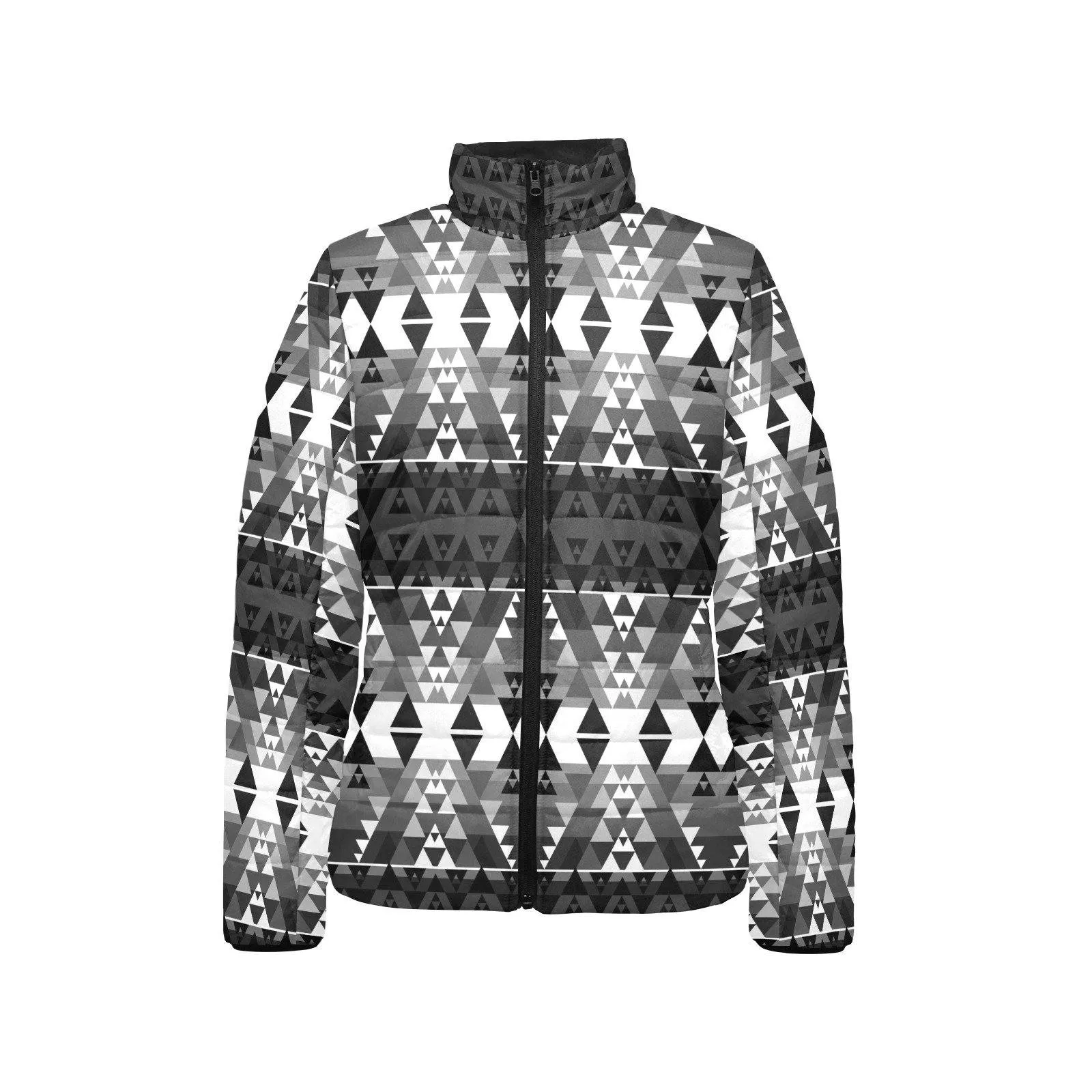 Writing on Stone Black and White Women's Stand Collar Padded Jacket