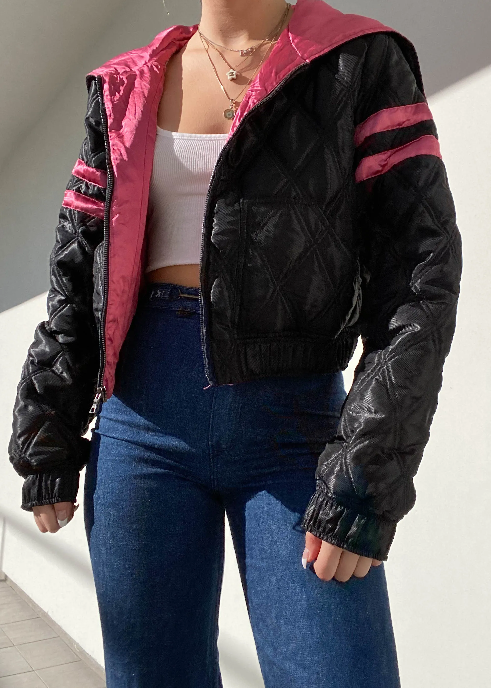 Y2k Pink & Black GUESS Bomber (M)