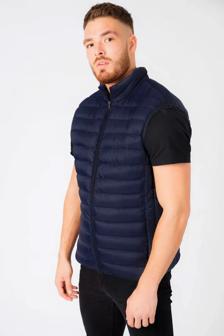 Yellin 2 Quilted Puffer Gilet with Fleece Lined Collar in Sky Captain Navy - Tokyo Laundry