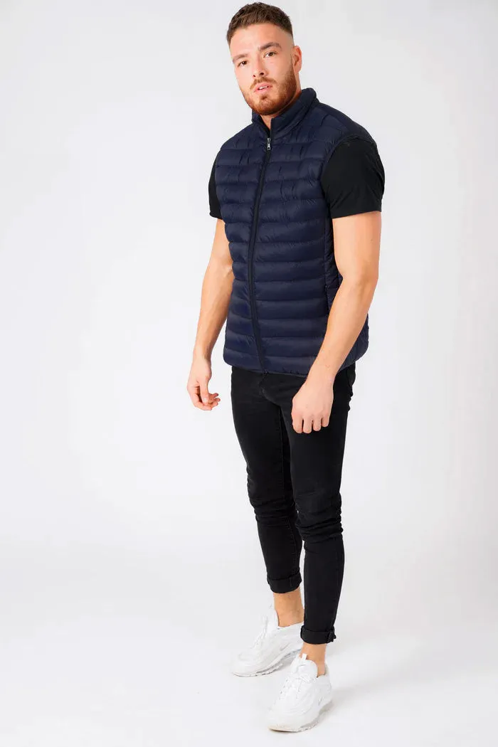 Yellin 2 Quilted Puffer Gilet with Fleece Lined Collar in Sky Captain Navy - Tokyo Laundry