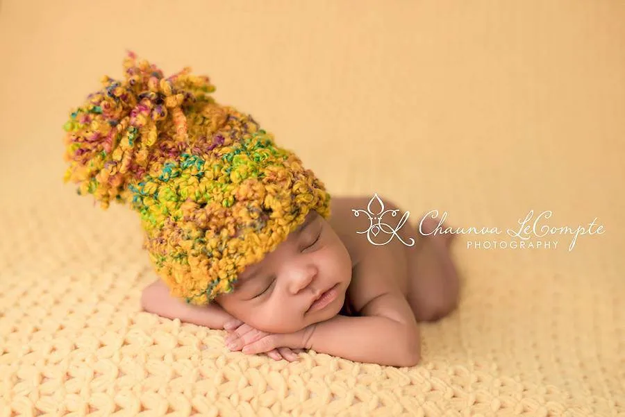 Yellow Rainbow Newborn Pom Hat