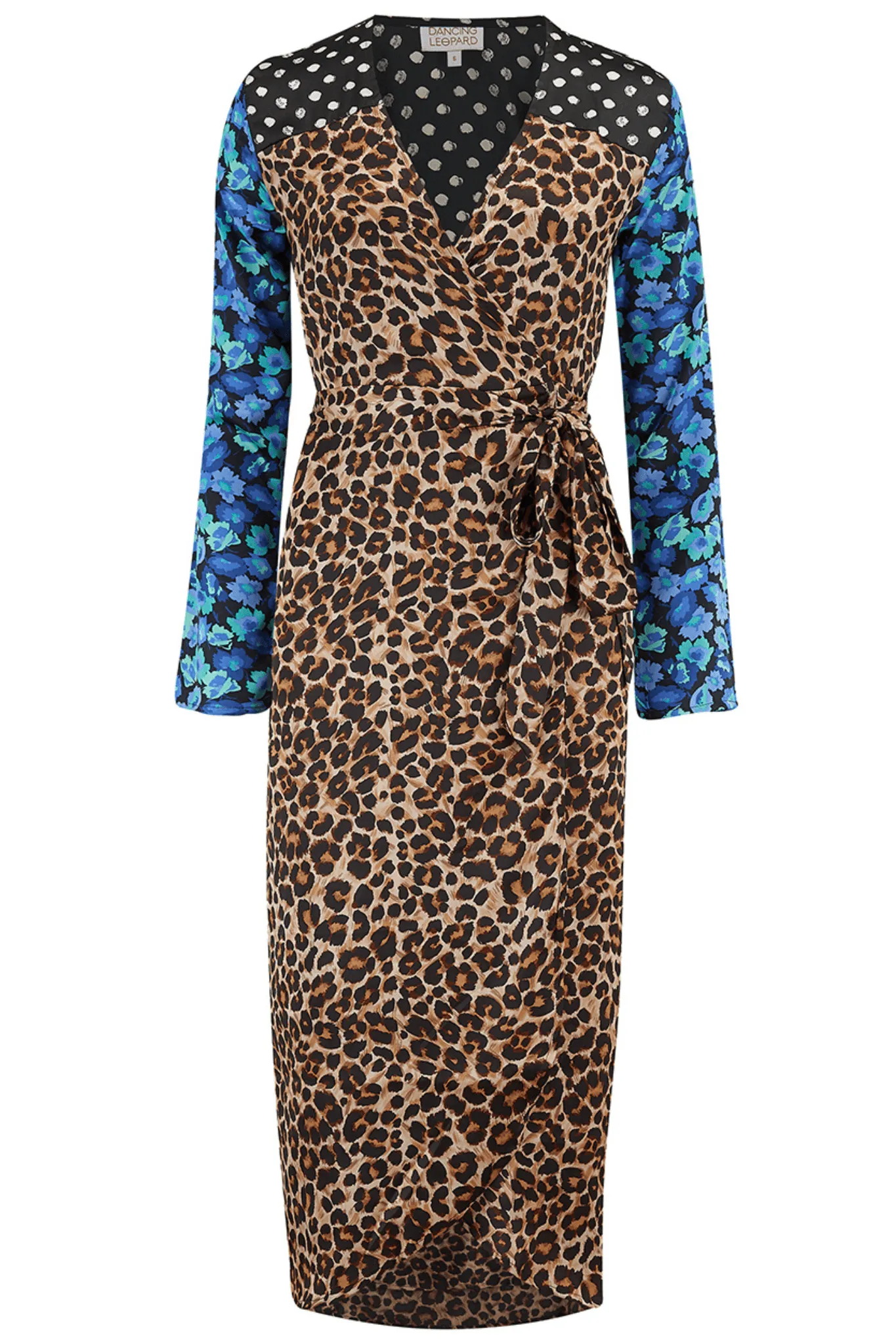 Yondal Dress In Rich Leopard & Blue Floral Mix